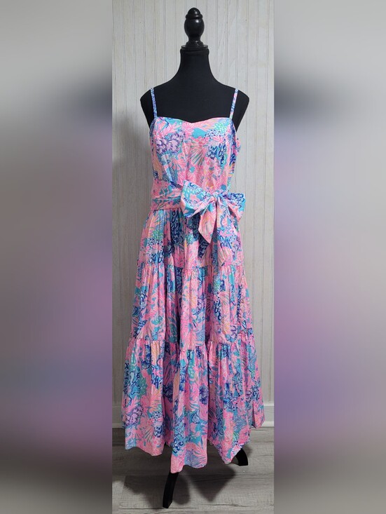 Lilly Pulitzer Dresses & Skirts - Lilly Pulitzer Edith Maxi Dress Splendor in the Sand Pink Blue Size 8 EUC